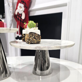 PATERA srebrna noga, marmurowa, biała taca, nowoczesny styl