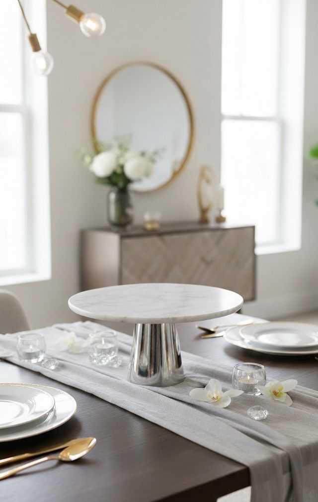 PATERA, srebrna noga, marmurowy poziom, nowoczesny styl