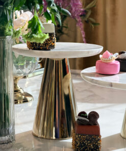 PATERA wysoka złota noga, taca z białego marmuru, nowoczesny design, piękna