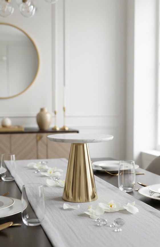 PATERA, złota wysoka noga, naturalny marmurowy poziom, nowoczesny design