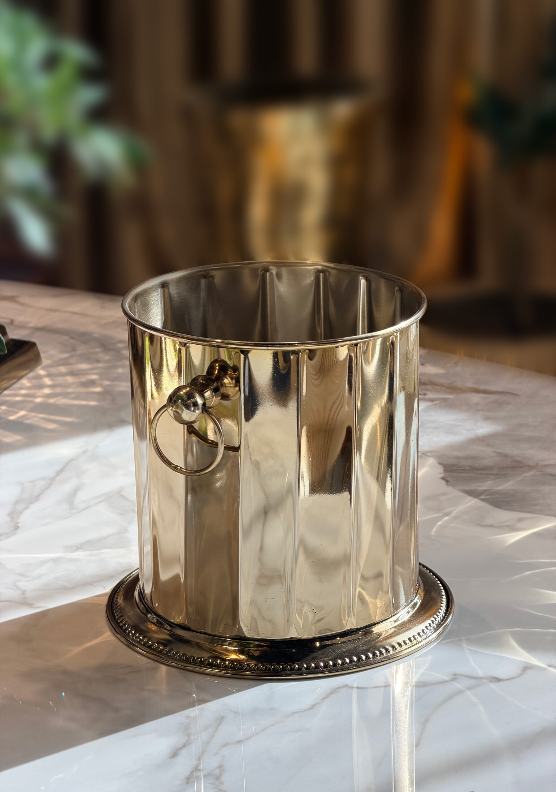 POJEMNIK NA LÓD, COOLER złoty, metalowy, klasyczny design