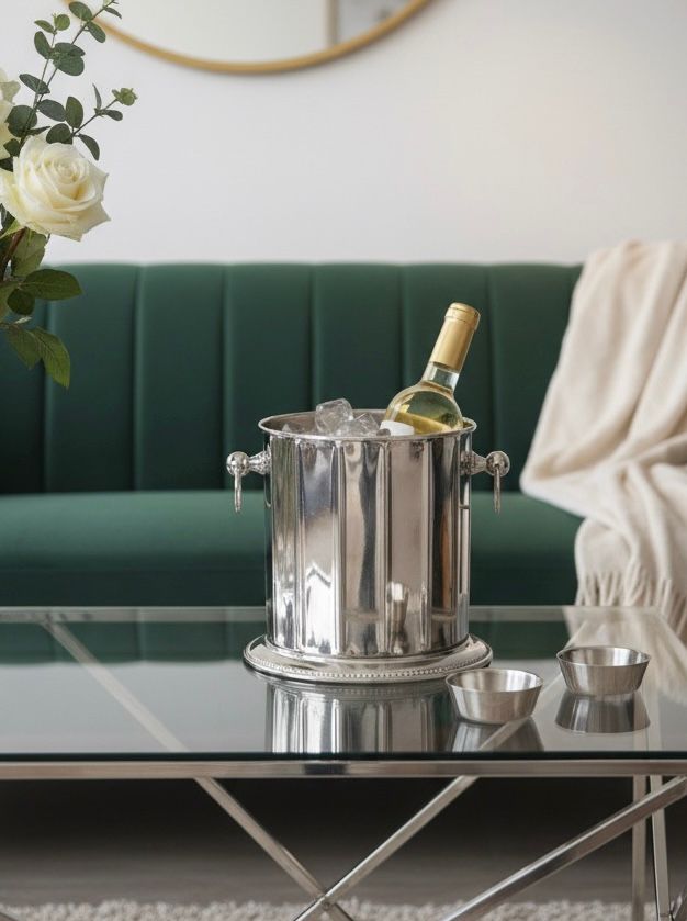 POJEMNIK NA LÓD, srebrny, metalowy, klasyczny styl POJEMNIK NA LÓD, srebrny, metalowy, klasyczny styl