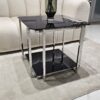 STOLIK KAWOWY Elisse srebrny stelaż ze stali nierdzewnej, szklany blat styl glamour - mały, czarny blat, ekskluzywny