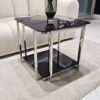 STOLIK KAWOWY Elisse srebrny stelaż ze stali nierdzewnej, szklany blat styl glamour - mały, czarny blat, piękny