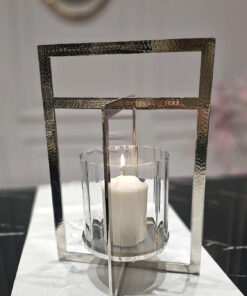 ŚWIECZNIK, srebrny, transparentny, geometryczna forma, klasyczny styl