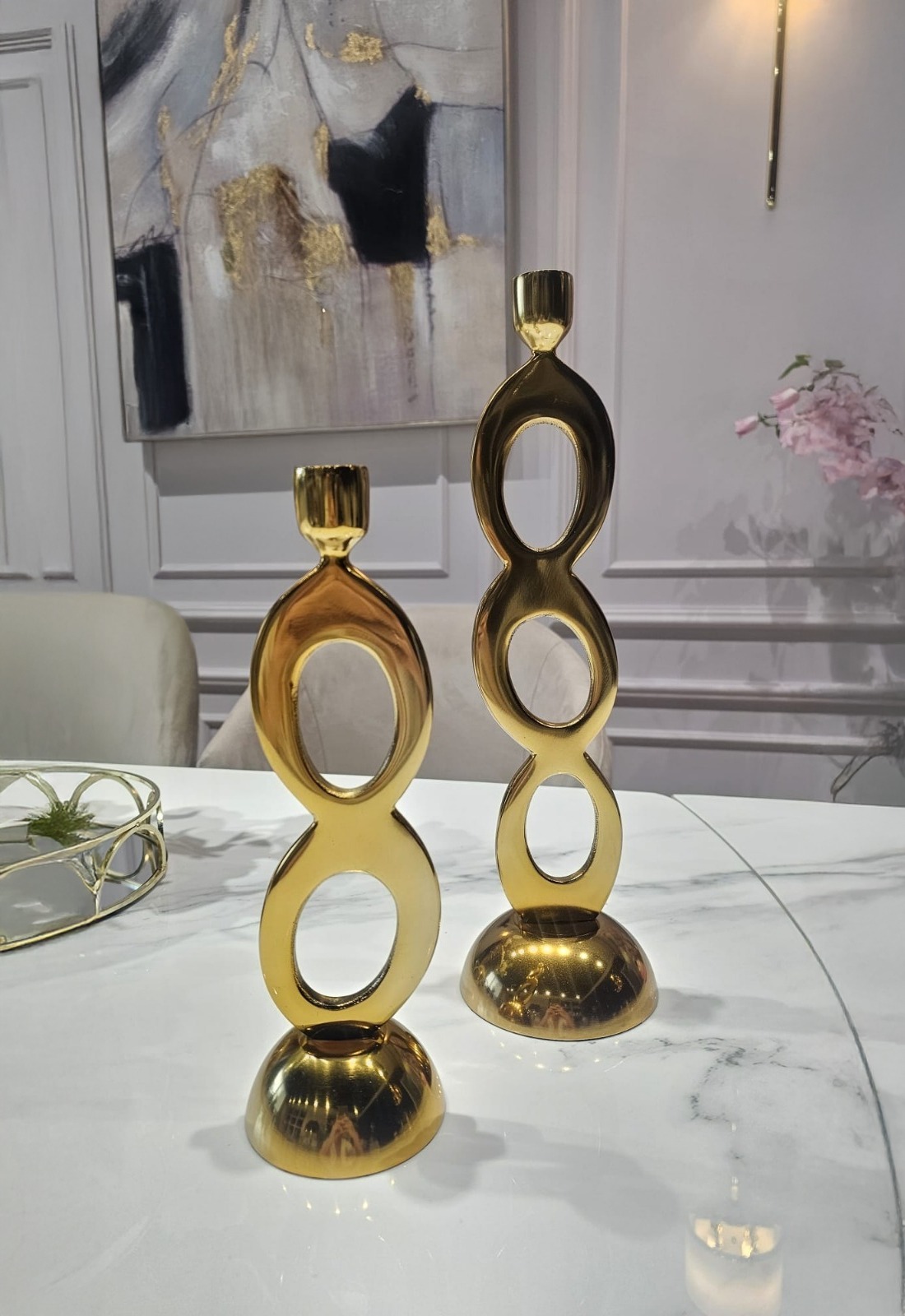 ŚWIECZNIK, złoty, nieregularny kształt, błyszczące wykończenie, nowoczesny styl, piękny