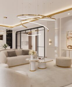 ZESTAW STOLIKÓW KAWOWYCH 2w1 biały, ryflowana podstawa, złote błyszczące detale, blaty z konglomeratu marmurowego, piękny