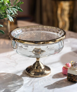 PATERA na złotej nóżce, szklana, styl glamour