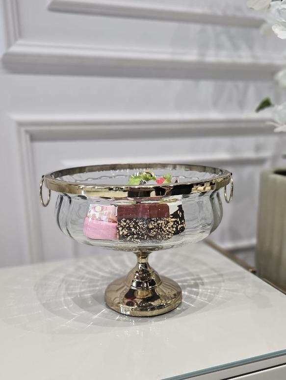 PATERA na złotej nóżce, szklana, styl glamour, najwyższa jakość PATERA na złotej nóżce, szklana, styl glamour, najwyższa jakość