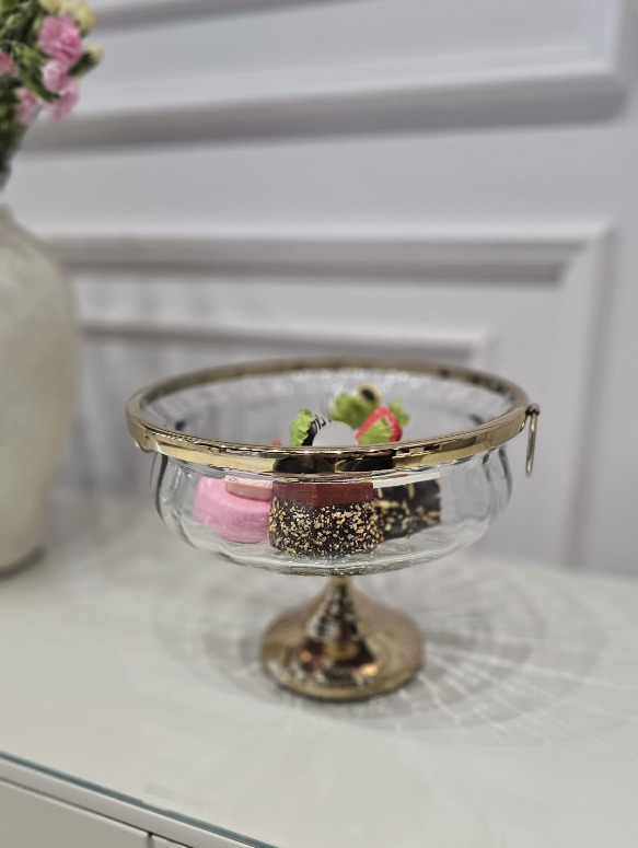 PATERA na złotej nóżce, szklana, styl glamour, piękna PATERA na złotej nóżce, szklana, styl glamour, piękna