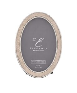 RAMKA NA ZDJĘCIE owalna, kremowa obwódka imitująca skórę, klasyczny styl