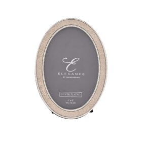 RAMKA NA ZDJĘCIE owalna, kremowa obwódka imitująca skórę, klasyczny styl