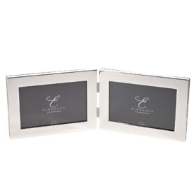 RAMKA NA ZDJĘCIE pozioma, podwójna, składana, prostokątny kształt, srebrna obwódka