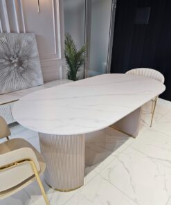 STÓŁ Incante Cashmir owalny na dwóch nogach, kaszmirowe nogi z MDF-u lakierowanego, złote detale (różne opcje blatów)