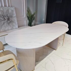 STÓŁ Incante Cashmir owalny na dwóch nogach, kaszmirowe nogi z MDF-u lakierowanego, złote detale (różne opcje blatów)