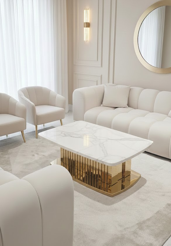 STOLIK KAWOWY Harmony na złotej podstawie, blat z konglomeratu marmurowego, nowoczesny styl STOLIK KAWOWY Harmony na złotej podstawie, blat z konglomeratu marmurowego, nowoczesny styl