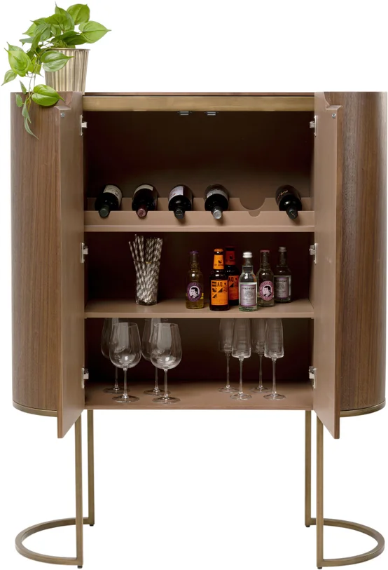 BAREK Giorgio o zaokrąglonych bokach, brązowy kolor, pojemne półki, szklany blat, nowoczesny styl, do salonu