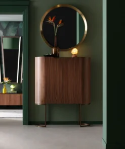 BAREK Giorgio o zaokrąglonych bokach, brązowy kolor, pojemne półki, szklany blat, nowoczesny styl, piękny