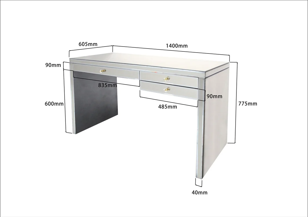 BIURKO Luxury Champagne prostokątne, pokryte szkłem w szampańskim kolorze, wyjątkowo ekskluzywne, wymiary