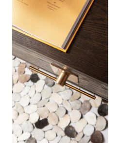 BIURKO Osaka prostokątne, kolor orzechowy, metalowe nogi i uchwyty w kolorze mosiądzu, piękne