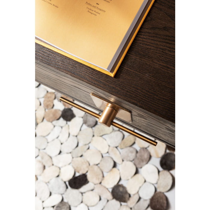 BIURKO Osaka prostokątne, kolor orzechowy, metalowe nogi i uchwyty w kolorze mosiądzu, piękne