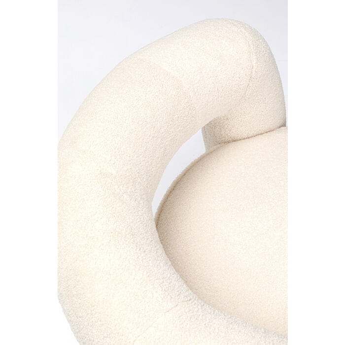 FOTEL Amuse z okrągłym siedziskiem i artystycznym oparciem, beżowa tapicerka typu bouclé, złote metalowe detale, nowoczesny glamour, ekskluzywny FOTEL Amuse z okrągłym siedziskiem i artystycznym oparciem, beżowa tapicerka typu bouclé, złote metalowe detale, nowoczesny glamour, ekskluzywny