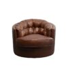 FOTEL OBROTOWY Music Hall okrągły, brązowy, z naturalnej skóry bydlęcej, eleganckie pikowania na oparciu, klasyczny styl