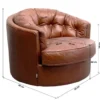 FOTEL OBROTOWY Music Hall okrągły, brązowy, z naturalnej skóry bydlęcej, eleganckie pikowania na oparciu, klasyczny styl, wymiary