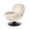 FOTEL OBROTOWY Shell na czarnej okrągłej podstawie, kremowa tapicerka, obłe kształty, nowoczesny styl