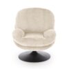FOTEL OBROTOWY Shell na czarnej okrągłej podstawie, kremowa tapicerka, obłe kształty, nowoczesny styl, ekskluzywny