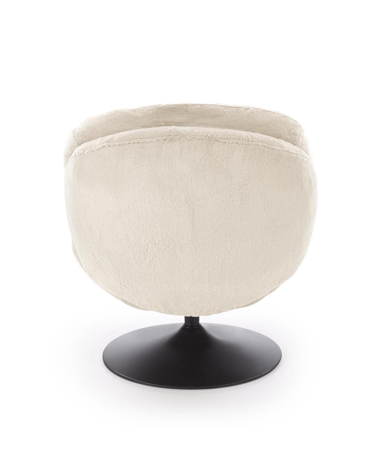 FOTEL OBROTOWY Shell na czarnej okrągłej podstawie, kremowa tapicerka, obłe kształty, nowoczesny styl, premium