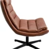 FOTEL OBROTOWY tapicerowany brązową ekoskórą, piękne poziome przeszycia, czarne stalowe nogi, ekskluzywny FOTEL OBROTOWY tapicerowany brązową ekoskórą, piękne poziome przeszycia, czarne stalowe nogi, ekskluzywny