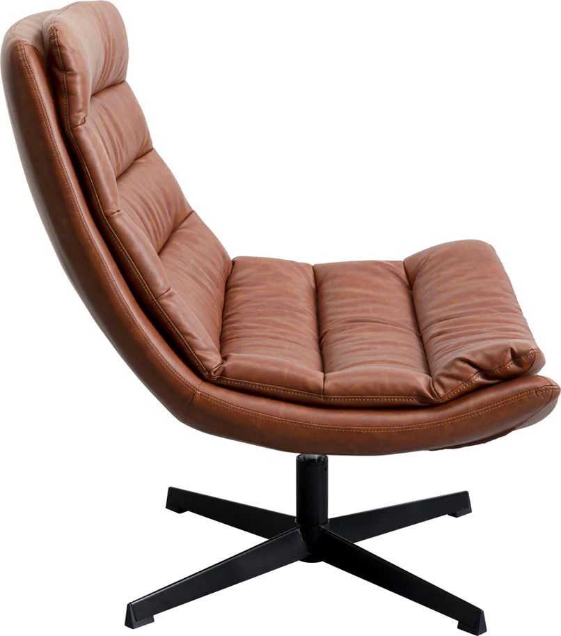 FOTEL OBROTOWY tapicerowany brązową ekoskórą, piękne poziome przeszycia, czarne stalowe nogi, ekskluzywny FOTEL OBROTOWY tapicerowany brązową ekoskórą, piękne poziome przeszycia, czarne stalowe nogi, ekskluzywny