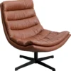 FOTEL OBROTOWY tapicerowany brązową ekoskórą, piękne poziome przeszycia, czarne stalowe nogi, piękny FOTEL OBROTOWY tapicerowany brązową ekoskórą, piękne poziome przeszycia, czarne stalowe nogi, piękny