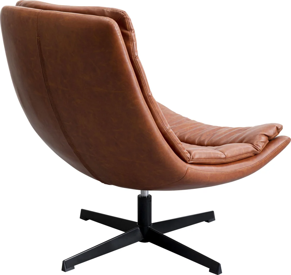 FOTEL OBROTOWY tapicerowany brązową ekoskórą, piękne poziome przeszycia, czarne stalowe nogi, premium FOTEL OBROTOWY tapicerowany brązową ekoskórą, piękne poziome przeszycia, czarne stalowe nogi, premium