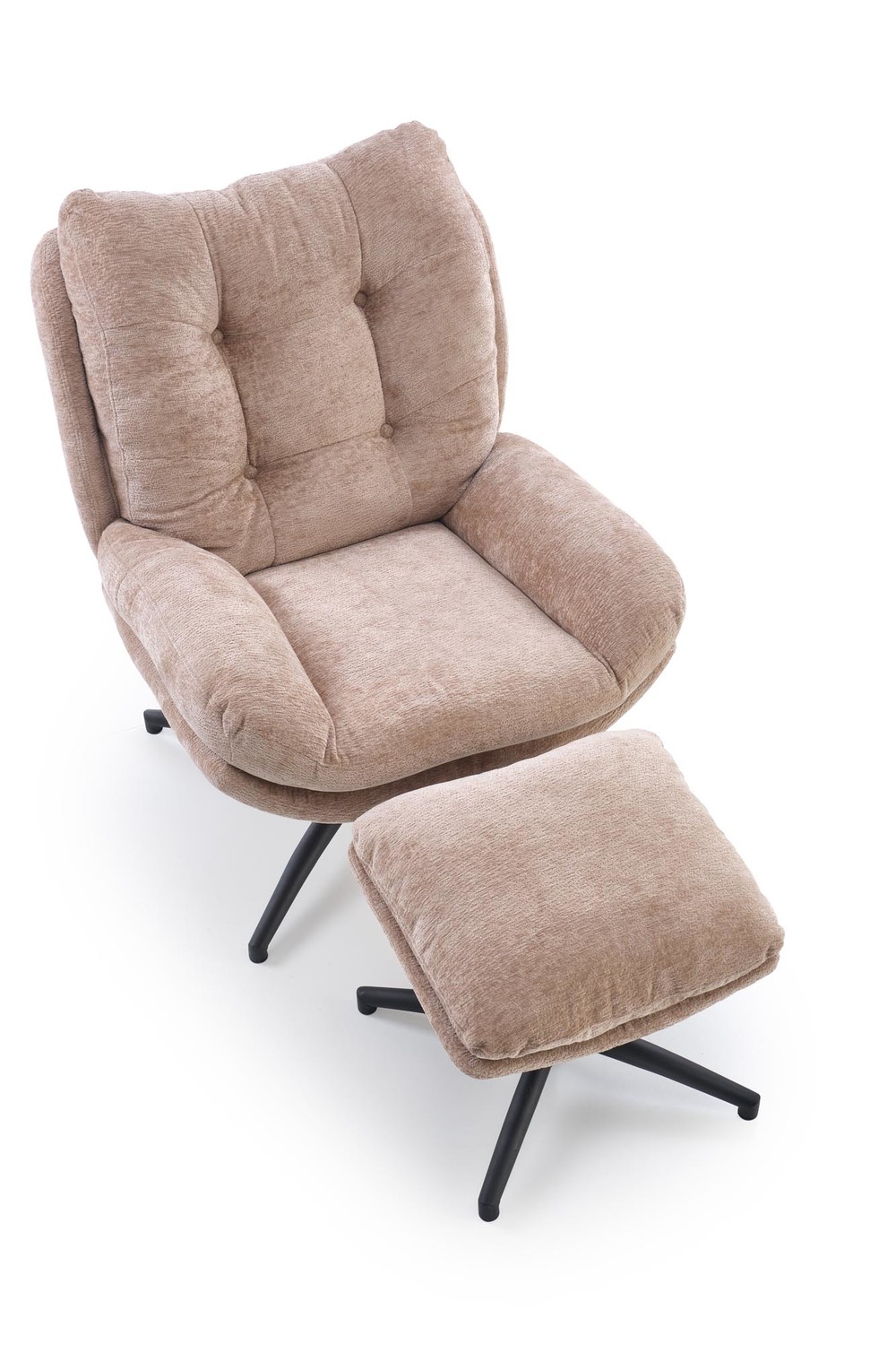 FOTEL Pesto z podnóżkiem, obrotowy z funkcją kołyski, czarne nogi, beżowa tapicerka, wygodny, nowoczesny styl, premium FOTEL Pesto z podnóżkiem, obrotowy z funkcją kołyski, czarne nogi, beżowa tapicerka, wygodny, nowoczesny styl, premium