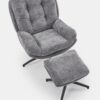 FOTEL Pesto z podnóżkiem, obrotowy z funkcją kołyski, czarne nogi, popielata tapicerka, wygodny, nowoczesny styl, premium