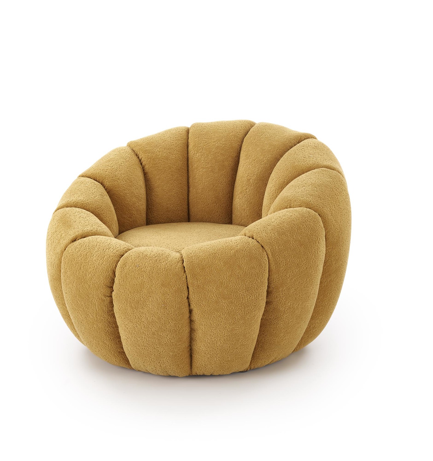 FOTEL WYPOCZYNKOWY Gaspar 2 musztardowy, kształt muszli, obłe kształty, nowoczesny styl