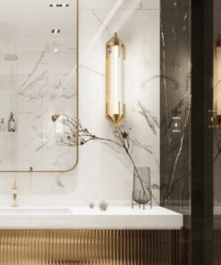 KINKIET Espada szczotkowane złoto, metalowe zakończenie w formie „płetwy ogonowej”, szklany centralny cylinder, do łazienki