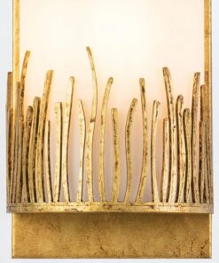 KINKIET Sawgrass z 1 źródłem światła, wykończony w luksusowym, płatkowanym złocie, mleczny klosz, klasyczna forma, piękny