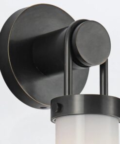 KINKIET Wynwood z 1 źródłem światła, oprawa w kolorze miejskiego brązu, mleczny, bialy klosz, nowoczesny styl, piękny