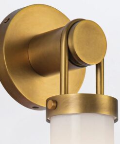 KINKIET Wynwood z 1 źródłem światła, oprawa w kolorze vintage mosiądzu, mleczny, bialy klosz, nowoczesny styl, piękny