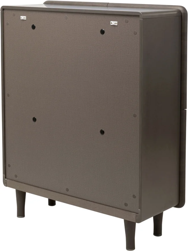 KOMODA Divine wysoka, 4-drzwiowa, szklane półki wewnątrz, ciemno brązowa kolorystyka, nowoczesny styl, premium