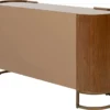 KOMODA Giorgio o zaokrąglonych bokach, brązowy kolor, pojemne szuflady, szklany blat, nowoczesny styl 145 cm, premium