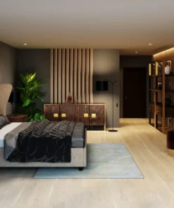 KOMODA Osaka prostokątna, kolor orzechowy, metalowe nogi i uchwyty w kolorze mosiądzu, wyjątkowa