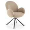 KRZESŁO obrotowe z podłokietnikami na czarnych, metalowych nogach, przyjemna tapicerka, obłe kształty, designerski styl, cappucino