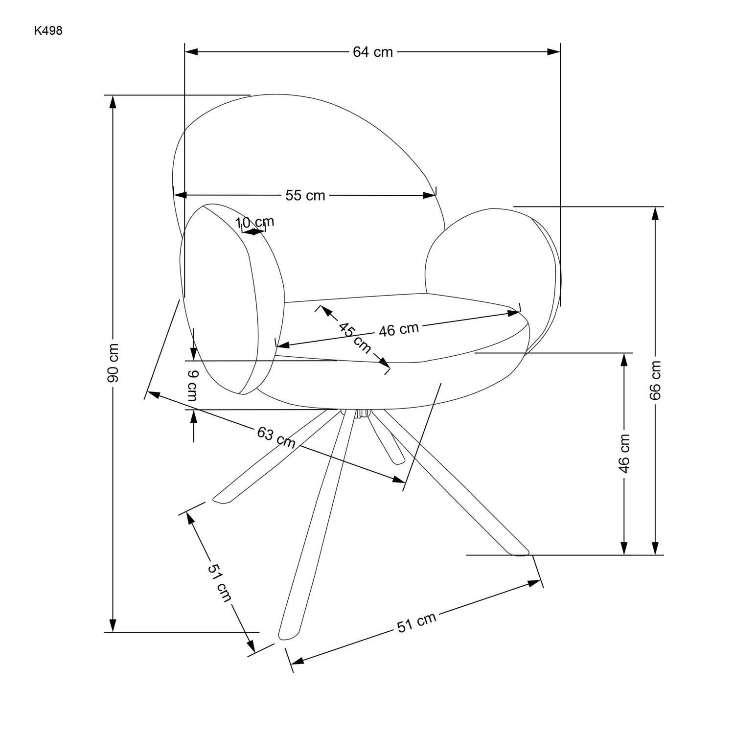 KRZESŁO obrotowe z podłokietnikami na czarnych, metalowych nogach, przyjemna tapicerka, obłe kształty, designerski styl, wymiary KRZESŁO obrotowe z podłokietnikami na czarnych, metalowych nogach, przyjemna tapicerka, obłe kształty, designerski styl, wymiary