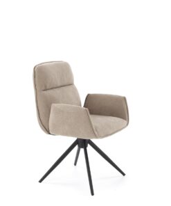 KRZESŁO obrotowe z podłokietnikami na czarnych, metalowych nogach, welurowa tapicerka, nowoczesny styl, beżowe