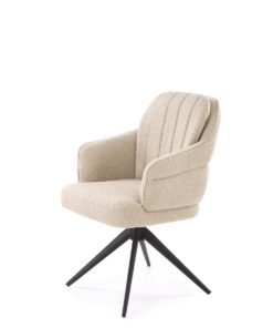 KRZESŁO obrotowe z podłokietnikami, na czarnych nogach ze stali nierdzewnej, przyjemna w dotyku tapicerka, nowoczesne - beżowe