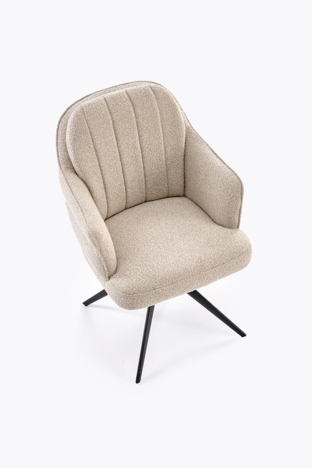 KRZESŁO obrotowe z podłokietnikami, na czarnych nogach ze stali nierdzewnej, przyjemna w dotyku tapicerka, nowoczesne - beżowe, eleganckie